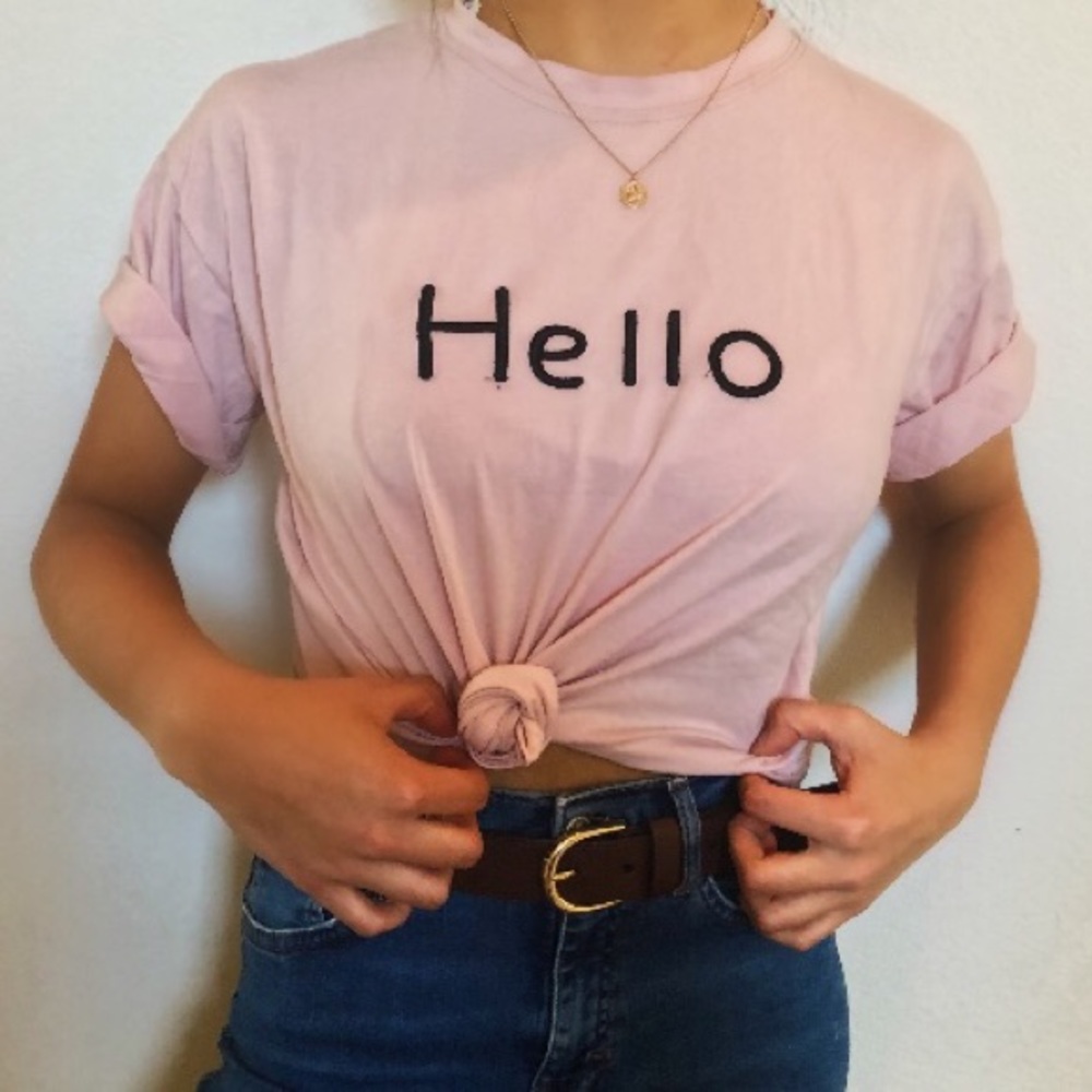 Pastel Pink Embroidered Hello T-Shirt
